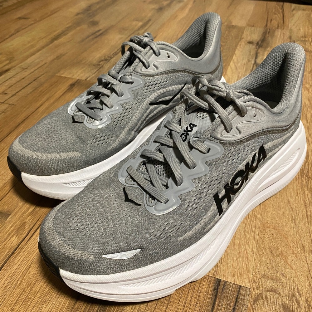 Hoka Bondi 9 Mens Running Shoes Grey White 1162011 GCTC Size 11.5D